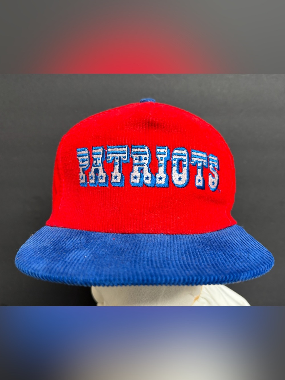 NEW Vintage 80s New England Patriots Spellout Corduroy Snapback Hat Starline NFL